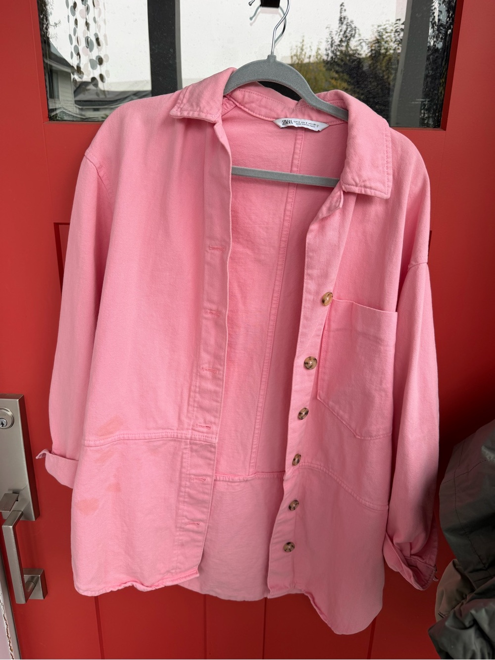 Zara Pink Button-Front Oversized Jean Jacket